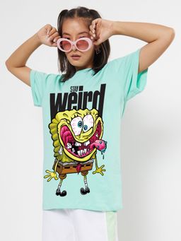 Bewakoof - Cartoon Network Women's Green Stay Weird Graphic Printed Boyfriend T-shirt