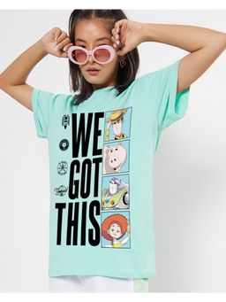 Bewakoof - Official Disney Women's Green We got this Graphic Printed Boyfriend T-shirt