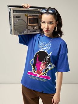 Bewakoof - Women's Blue On in me Graphic Printed Oversized T-shirt