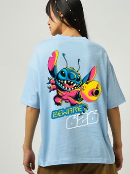 Bewakoof - Official Disney Women's Blue Fear of missing outerspace Graphic Printed Oversized T-shirt