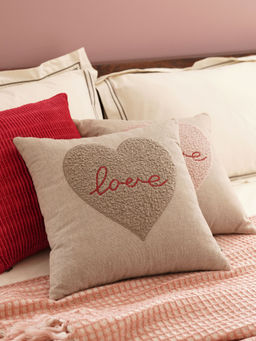 Pure Home + Living - Beige Applique Work Square Cushion Cover (16x16 inches)