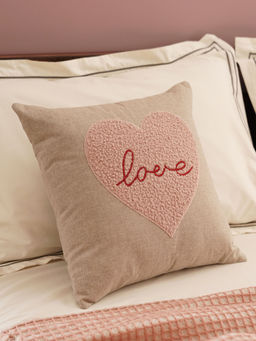 Pure Home + Living - Pink Applique Work Square Cushion Cover (16x16 inches)