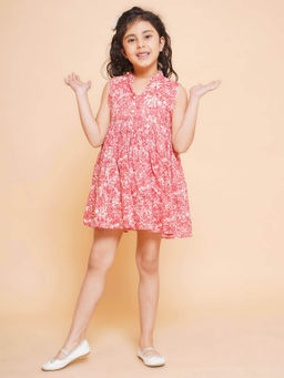 Little Bansi - Girls Cotton Sleeveless with Pearl Detailing Pink Dress