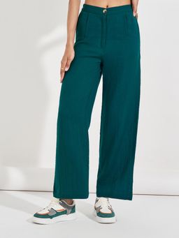 Styli - Women Solid High Rise Wide Leg Textured Pant