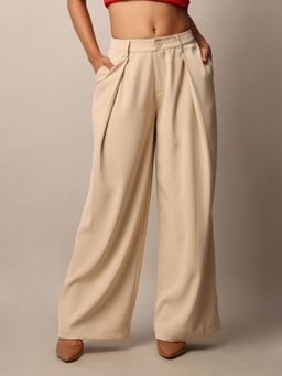 ONLY - Womens Flared Mid-Rise Beige Pant