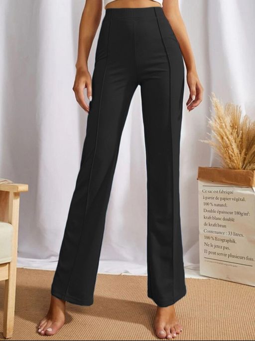 Odette Black Polyester Solid Stylish Trouser