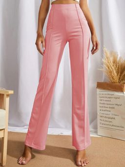 Odette - Peach Polyester Solid Stylish Trouser