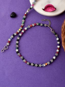 Silvermerc Designs - Silver Plated Star Beaded Oxidised Chain Anklet