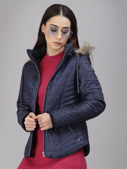 Gipsy - Women Hooded Neck Regular Full Sleeves Polyester Fabric Navy Jackets
