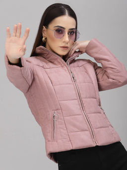 Gipsy - Women Mock Collar Regular Full Sleeves Suede Fabric Rose Gold Jackets