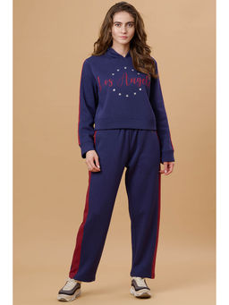 Gipsy - Women Hooded Neck Regular Full Sleeves Cotton Poly Lazuli Blue Co-Ord (Set of 2)