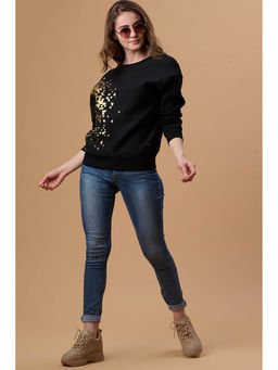 Gipsy - Women Crew Neck Regular Full Sleeves Cotton Poly Fabric Black Sweatshirt