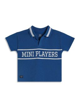 MINI KLUB - Blue Cotton Half Sleeve Text Printed Polo T-Shirt