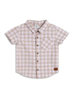 MINI KLUB - Beige and White Cotton Half Sleeves Checks Shirt