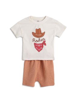 MINI KLUB - Brown Half Sleeves Embroidered T-Shirt with Shorts Set
