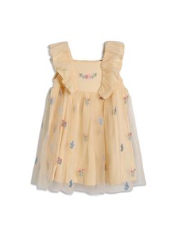 MINI KLUB - Yellow Sleeveless Floral Embroidered Dress