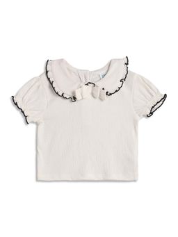 MINI KLUB - Off White Puff Sleeves Textured Top