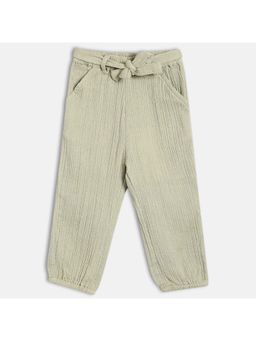 MINI KLUB - Olive Cotton Textured Woven Trouser with Belt