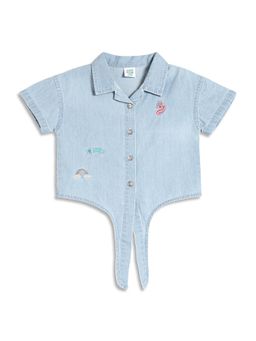 MINI KLUB - Blue Half Sleeves Embroidered Shirt with Tie Up Detail