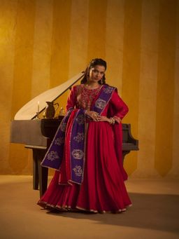 Hirika & Dhruti - Women's Ethnic Red Embroidered Anarkali with Pant & Dupatta