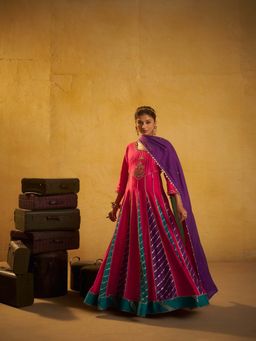 Hirika & Dhruti - Women's Ethnic Red Embroidered Anarkali with Pant & Dupatta