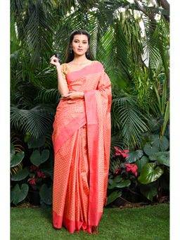 Beatitude - Peach Handwoven Kota Banswara Silk Saree with Unstitched Blouse