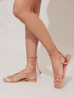 Twenty Dresses by Nykaa Fashion - Pink Square Strappy Tie Up Flats