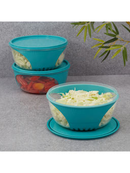 HomeTown - Kitchen Mate Plastic Round Container 1750ml Set of 3 in Teal Colour