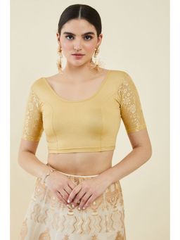 Soch - Gold Cotton Spandex Princess Cut Blouse with Floral Sleeves