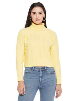 CAMLA - Barcelona Cable Knit Lemon Yellow Turtle Neck Sweater