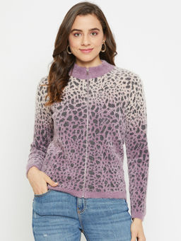 Madame - Animal Print Lilac Cardigan