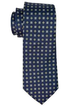 The Tie Hub - Blue Geometric Grid Silk Neck Tie For Men