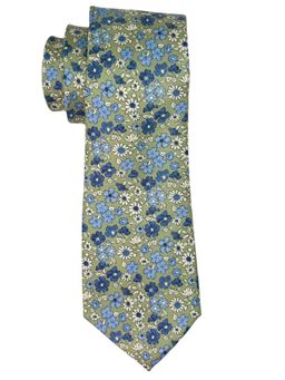 The Tie Hub - Green and Blue Floral Silk Neck Tie For Men