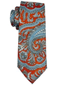 The Tie Hub - Orange and Blue Paisley Silk Neck Tie For Men