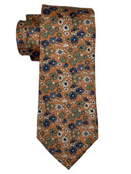 The Tie Hub - Orange and Blue Floral Silk Neck Tie For Men