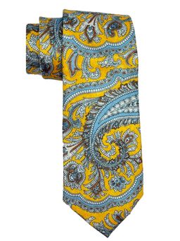 The Tie Hub - Yellow and Blue Paisley Silk Neck Tie For Men