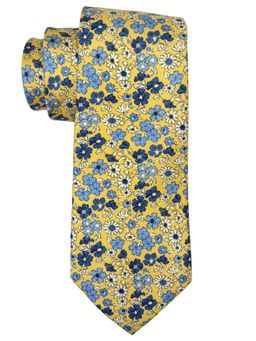 The Tie Hub - Yellow and Blue Floral Silk Neck Tie For Men