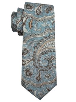The Tie Hub - Light Blue and Brown Paisley Silk Neck Tie For Men