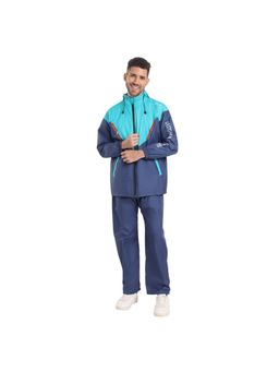 Citizen - Men Navy Blue Waterproof Colorblock Raincoat with Pant