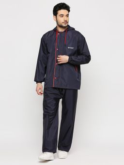 Citizen - Men Navy Blue Waterproof Solid Raincoat with Pant