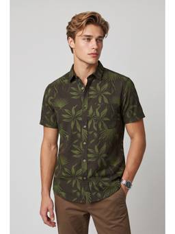 Peter England - Men Chocolate Slim Fit Printed Shirt