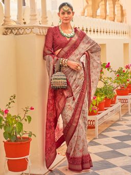 Akhilam - Women's Silk Blend Grey Woven Design Designer Saree with Unstitched Blouse