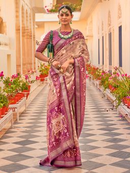Akhilam - Women's Silk Blend Mauve Woven Design Designer Saree with Unstitched Blouse
