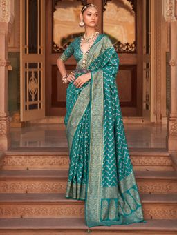 Akhilam - Women's Silk Blend Blue Woven Design Designer Saree with Unstitched Blouse