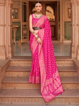 Akhilam - Women's Silk Blend Pink Woven Design Designer Saree with Unstitched Blouse