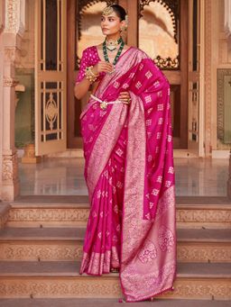Akhilam - Women's Silk Blend Pink Woven Design Designer Saree with Unstitched Blouse