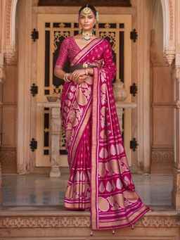 Akhilam - Women's Silk Blend Pink Woven Design Designer Saree with Unstitched Blouse