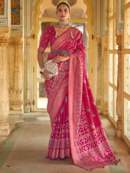Akhilam - Women's Silk Blend Pink Woven Design Designer Saree with Unstitched Blouse