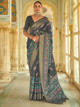 Akhilam - Women's Silk Blend Grey Woven Design Designer Saree with Unstitched Blouse