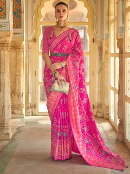 Akhilam - Women's Silk Blend Pink Woven Design Designer Saree with Unstitched Blouse